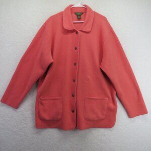 LL Bean Jacket Womens 1X Pink Fleece Lined Pockets Button Up Plus Size Winter